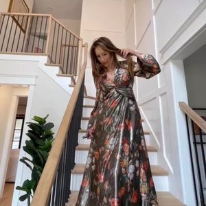 Anthropologie Caballero Deep V-Neck Floral Maxi Dress